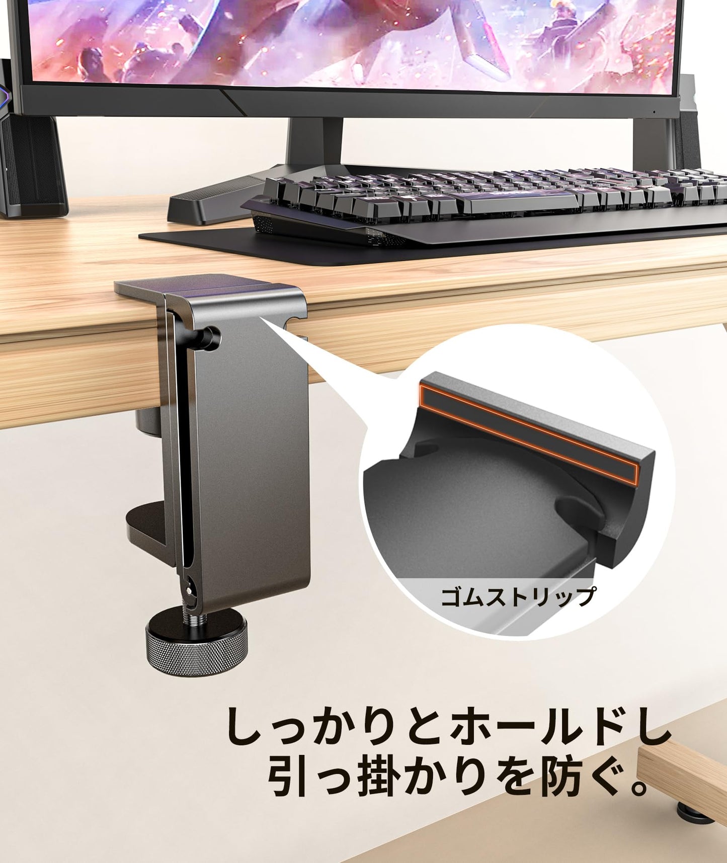 APPHOME Foldable Headphone Stand Under Desk, Metal Headset Holder Hook for Desk with Cable Organizer, Space-Saving Desk Bag Hook & Backpack Hanger
