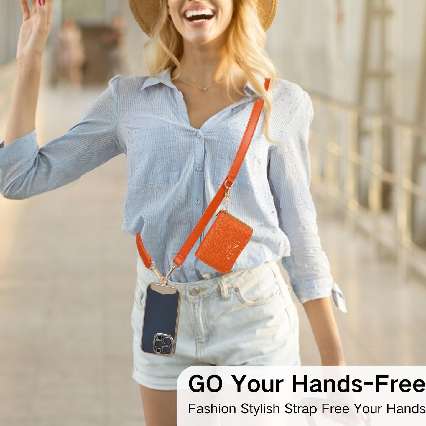 Clip And Go Strap For Phone With Wallet Crossbody Phone Lanyard Adjustable Wrist Strap Cell Phone Strap With Zippered Pouch (Brown)