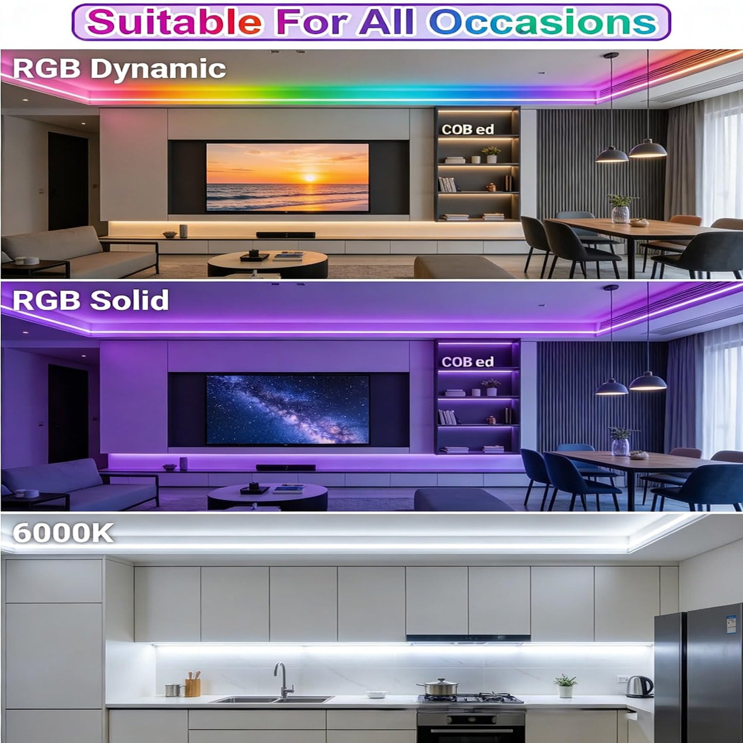 FOSUO RGBW IC COB LED Strip Cool White 6000K 24V 32.8ft 7840LEDs WS2811 Addressable Color Changing Multicolor RGB+CW LED Tape Lights Kit