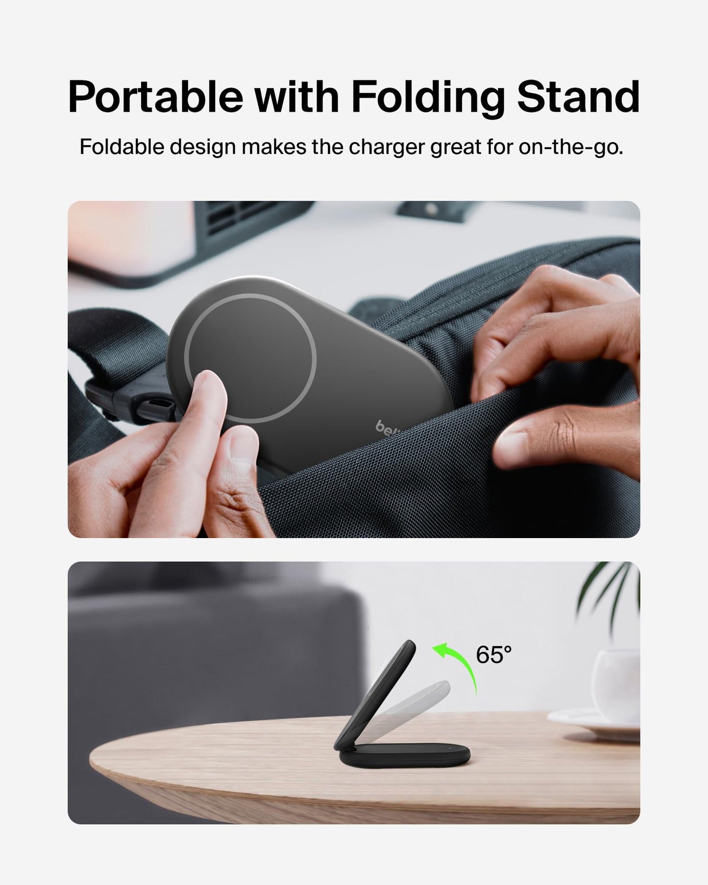 Belkin Magnetic Foldable Wireless Charging Stand 15W - MagSafe-Compatible Qi2-Certified Charger, Wireless Charging Stand for iPhone 16, Galaxy S25