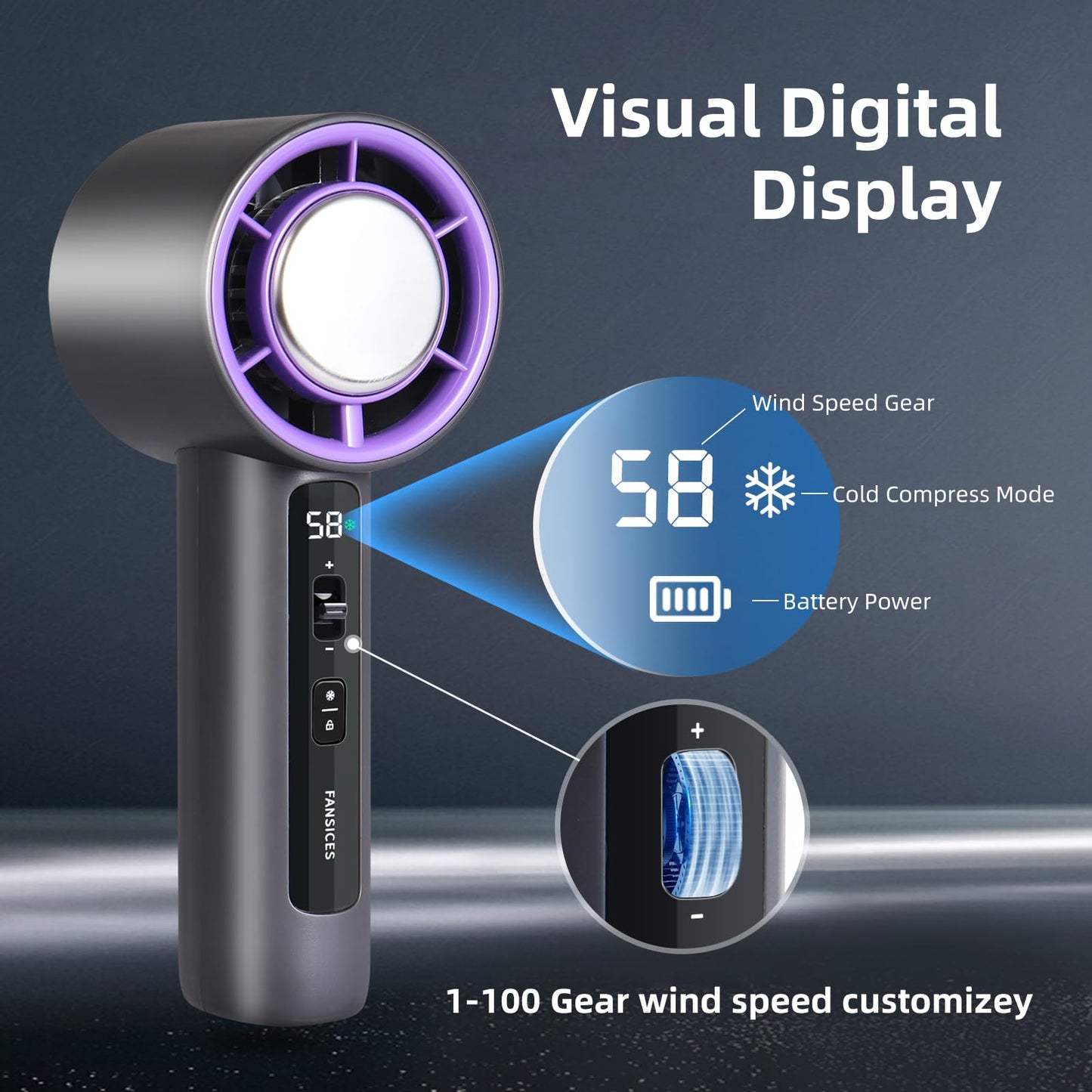 Fansices Small Portable Fan for Travel,Adjustable Speed Mini Fan Handheld with Digital Display, 4500mAh Battery Rechargeable Personal Fan