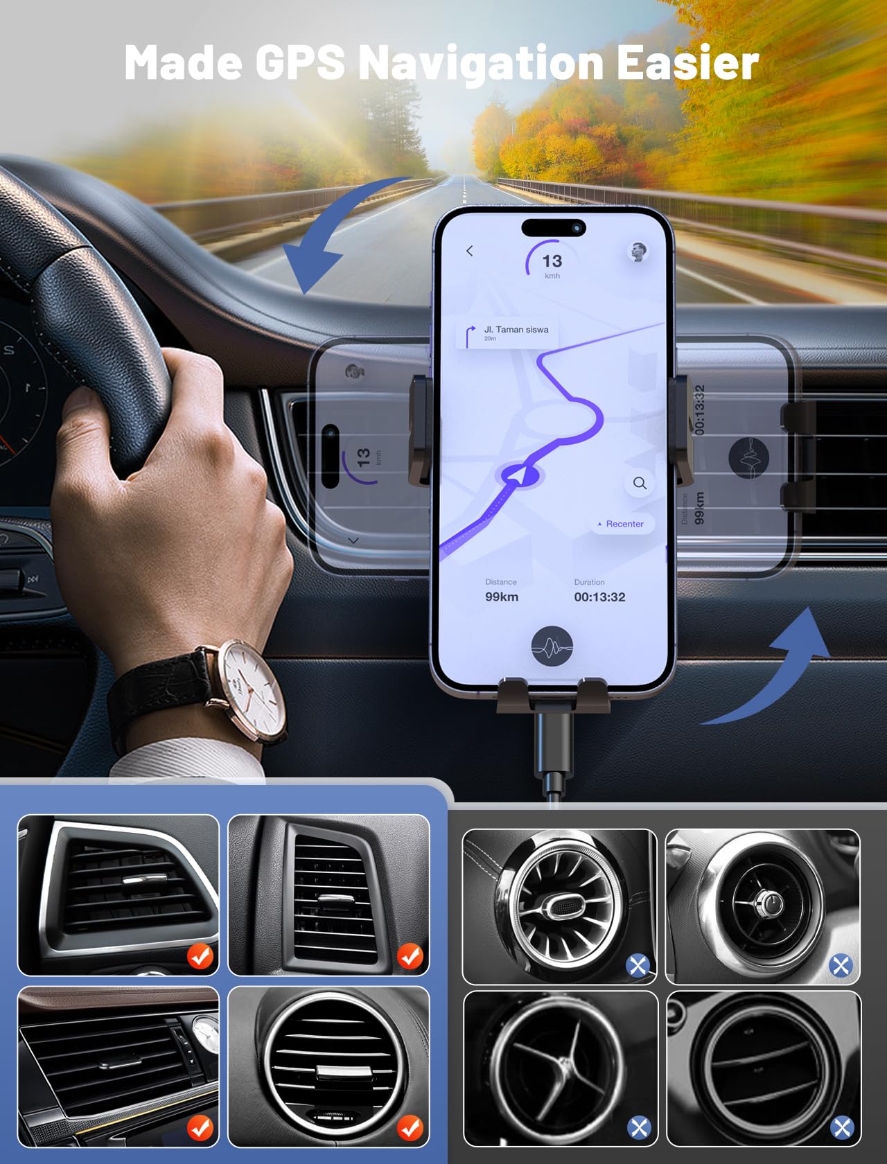 Wireless Car Charger, MOKPR Auto-Clamping Car Mount 15W/10W/7.5W Fast Charging Air Vent Car Phone Mount Compatible with iPhone 15/14/13/13 Pro/12 Pro