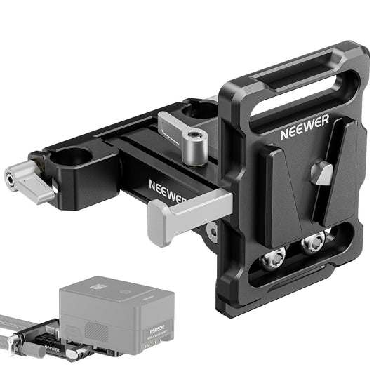Neewer Mini V Mount Battery Plate with 15mm LWS Rod Clamps, 180° Tilt Foldable L Shaped V Lock Battery Plate with Quick Release Button, Compatible