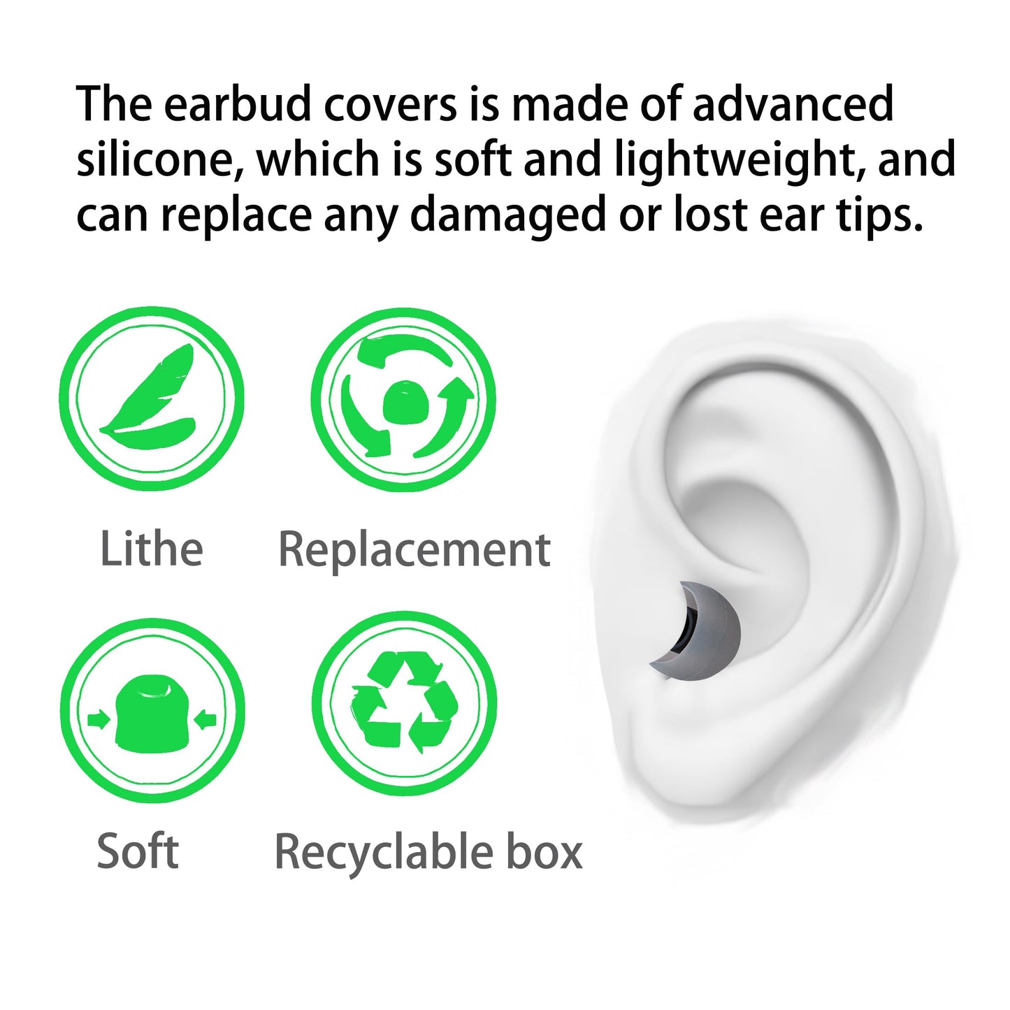 MQIMY Silicone Replacement Earbud Tips Earbud Covers Eartips Fit Most in-Ear Earbuds(Inner Hole 3.8mm -5.1mm) Headphone Earbuds Rubber Tips 18 Pairs S