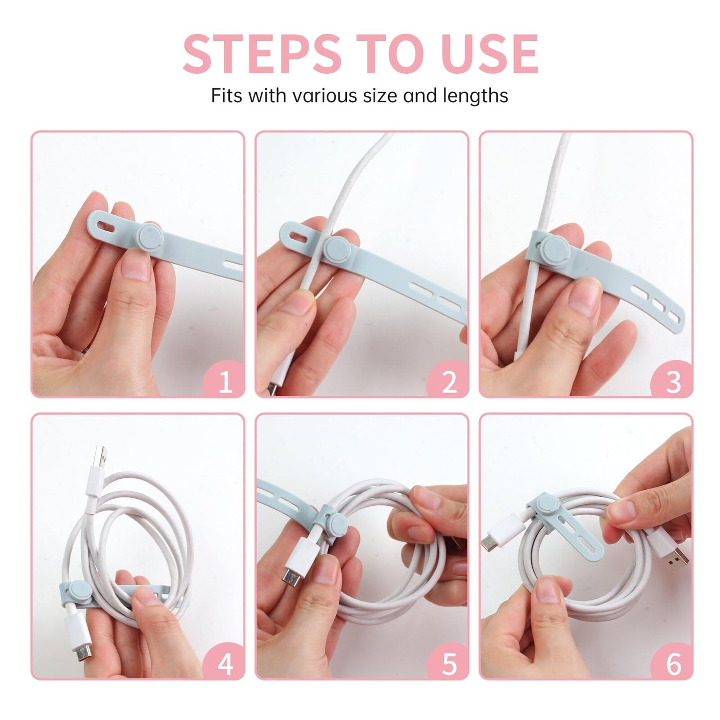 Oligei 25 Pcs Silicone Cable Ties, Cable Ties Reusable, High Elasticity Cord Wraps for Electrical Cords, Cord Organizer for Earphone, Phone
