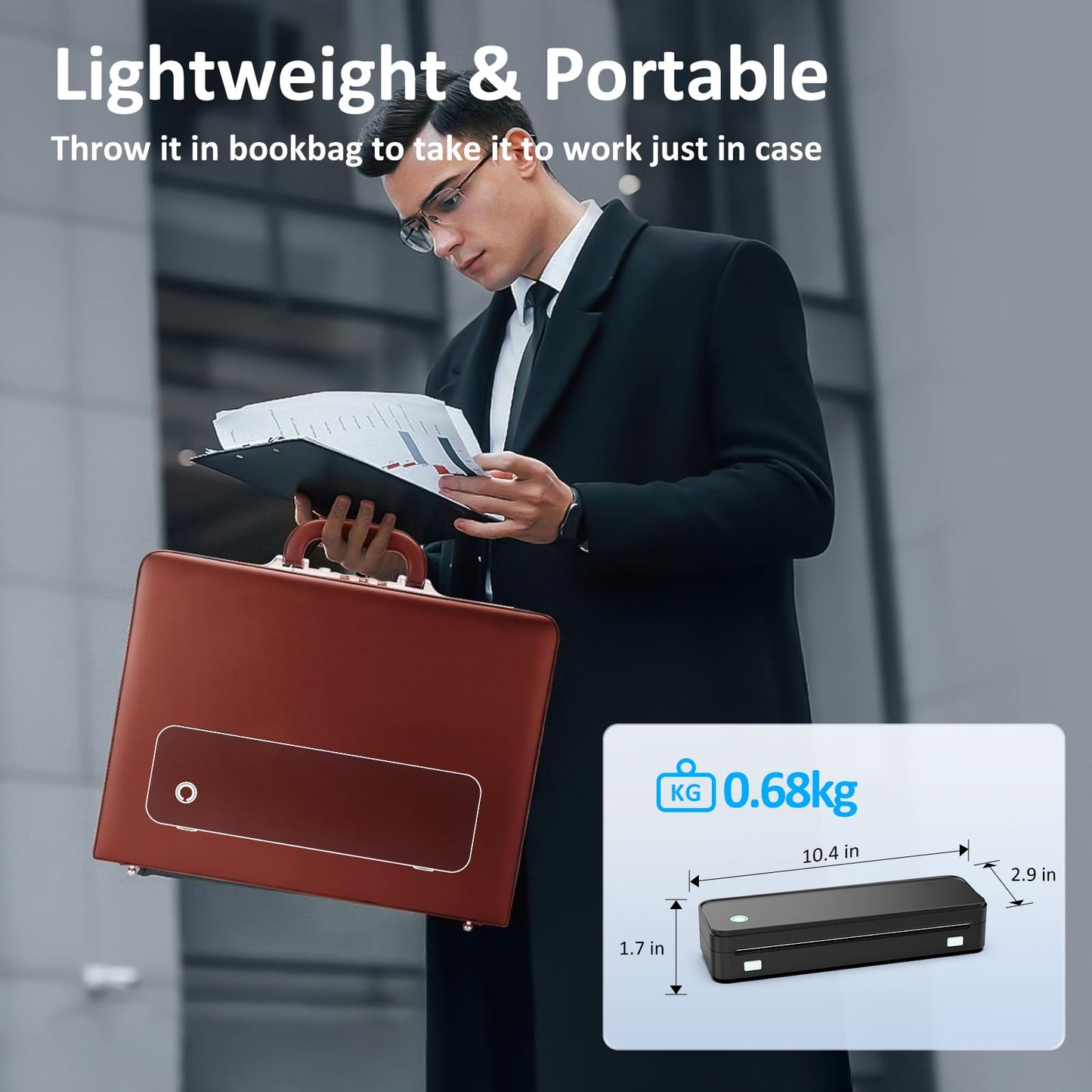 Gloryang Inkless Portable Printer for Travel, Wireless Thermal Printer Supports 8.5 x 11 Inch Thermal Paper, Bluetooth Machine Includes Carry Case
