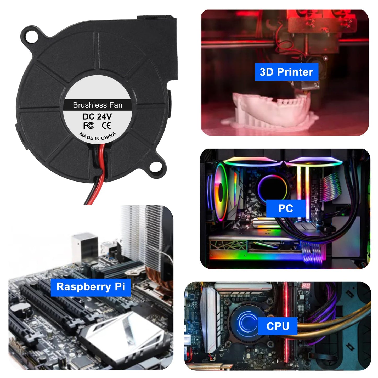 4pcs 50mm 5015 Blower Fan 24V Fans Blower Turbine Turbo Dual Ball Bearing, 1000mm/39in Cable Brushless Cooling 50mmx15mm 2PIN for 3D Printer Hotend