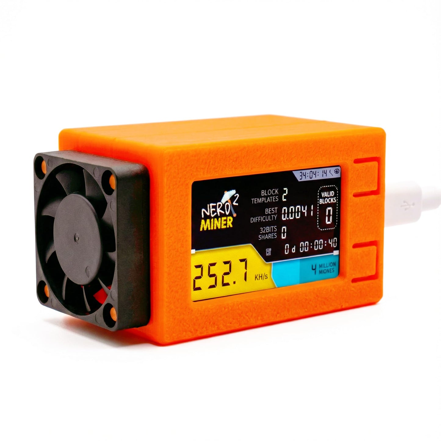 NerdMiner V2 Pro 250K - Bitcoin Lottery Miner for Solo Mining, Crypto Mining Hardware for BTC Block Rewards, Low Power USB Miner Alternative, Plug &
