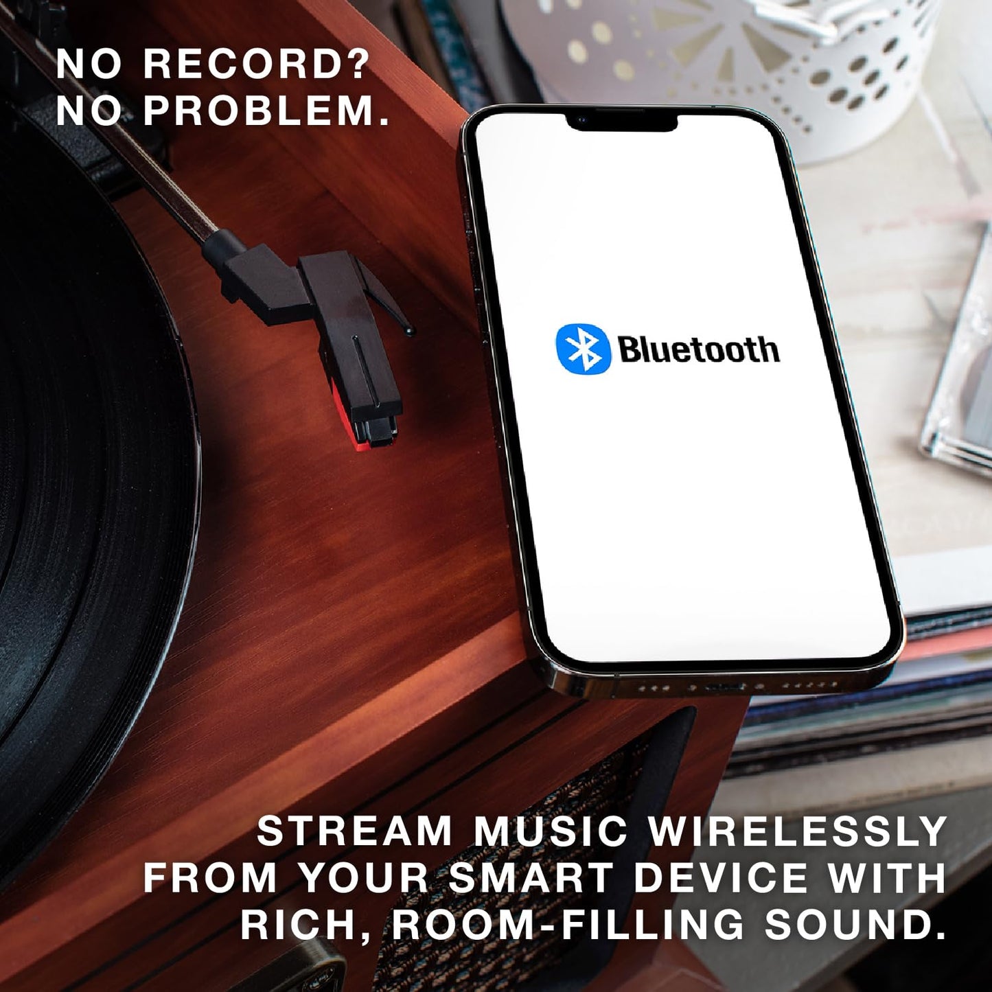 Victrola The Quincy 6-in-1 Bluetooth Record Player & Multimedia Center with Built-in Speakers - 3-Speed Turntable, CD & Cassette Player, FM Radio