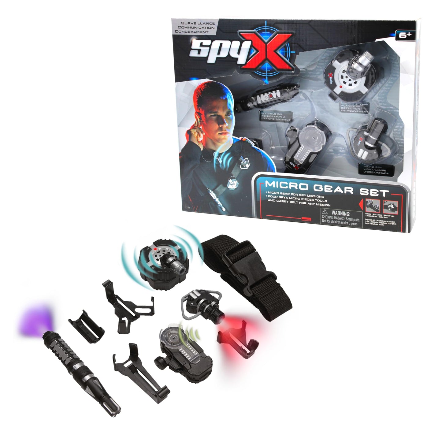 SpyX / Micro Gear Set - 4 Real Spy Toys Kit + Adjustable Belt for Spy Kids Role Play. Junior Secret Agent / Detective / Ninja Toy Gadgets Set for…