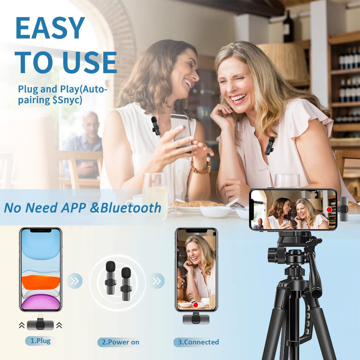 JUMAOCIO Wireless lavalier Microphone, Microphone for iPhone,2-in-1 for iPhone and iPad, Interview,Live Steam?Youtubers?Vloggers?TikTok