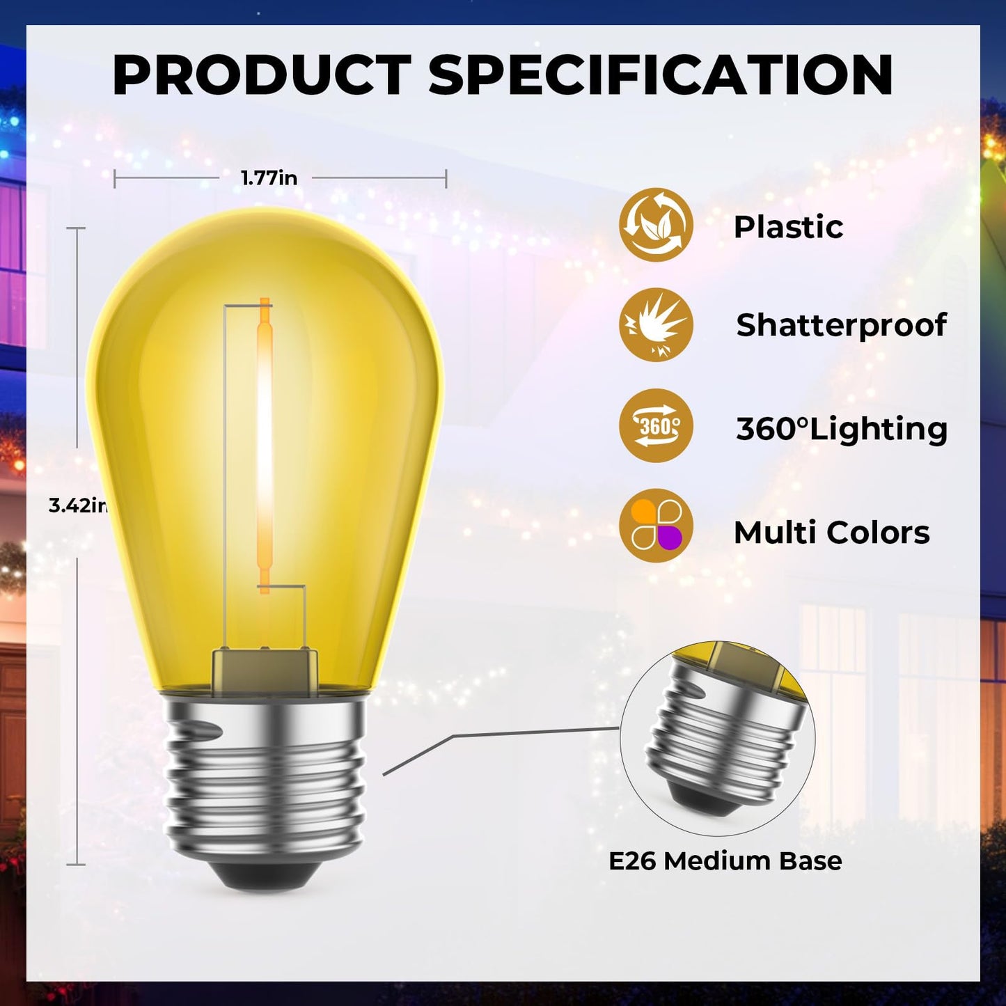 GvvooHome 1W E26 S14 LED Orange Purple String Light Bulbs, 30 Pack