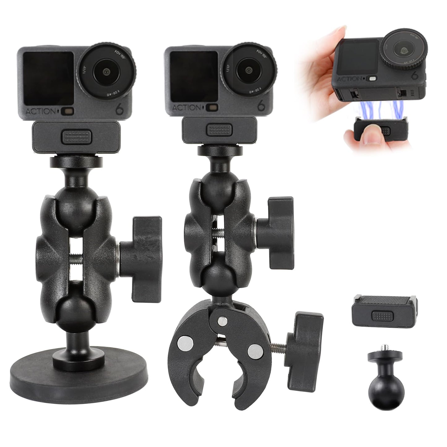 PellKing Handlebar Clamp Car Mangnetic Mount for DJI Osmo Action 6/Nano,Quick Release Mangetic Mount 66mm Magnetic with 360 Degree Rotation,Ball Head