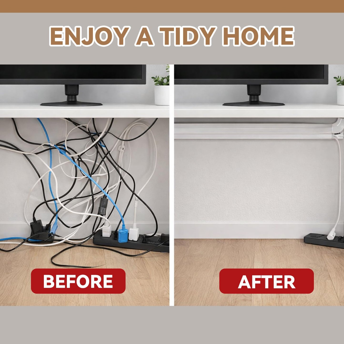 Tatuo 2 Pcs Silicone Wall Wire Hider, 10 ft Each, Self-Adhesive Flexible Cord Hider Wall, Side Open Wire Covers Cable Concealer for Mounted TV, Home
