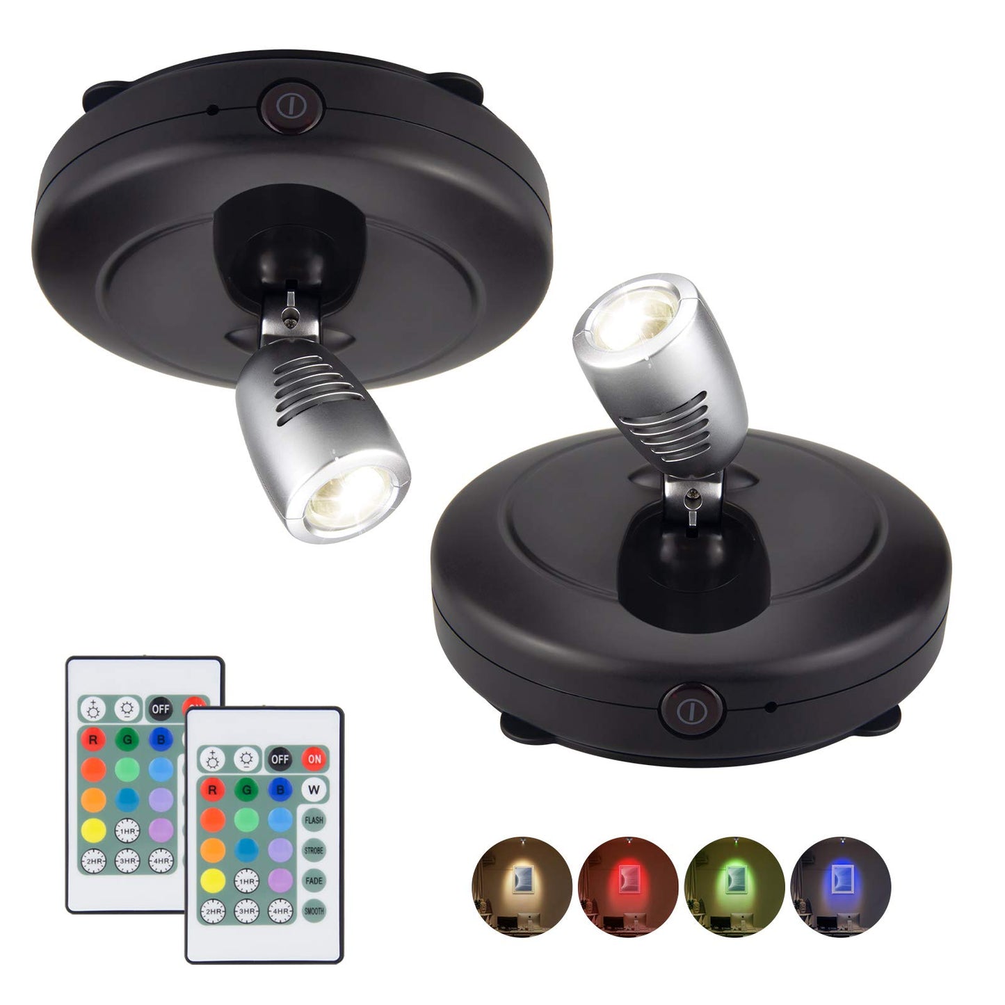 LUXSWAY Battery Operated LED Spot Lights Indoor,Wireless Accent Lights with Dimmable,12 Color Changing Puck Light with Remote,Closet Lights