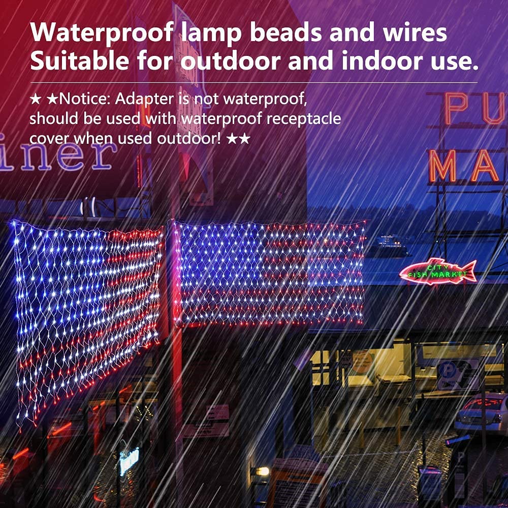 (New) American Flag Lights, Outdoor String Lights 420 LED Waterproof Led Flag Net Light Patriotic Ornaments for Outdoor Home Yard,Garden, Camping