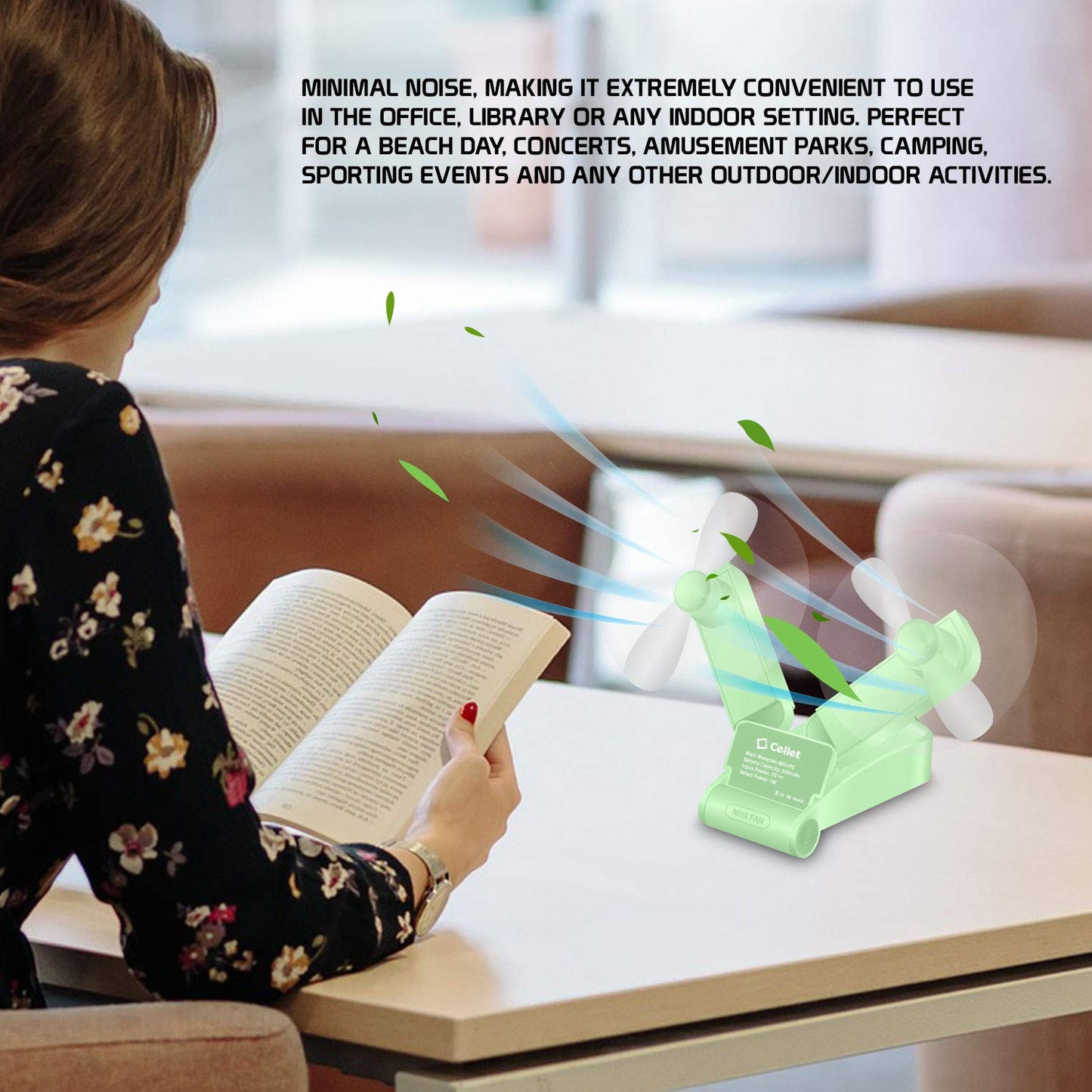 Cellet Foldable Portable Handheld Mini Fans Two Speed Air Cooling USB Rechargeable (Green)