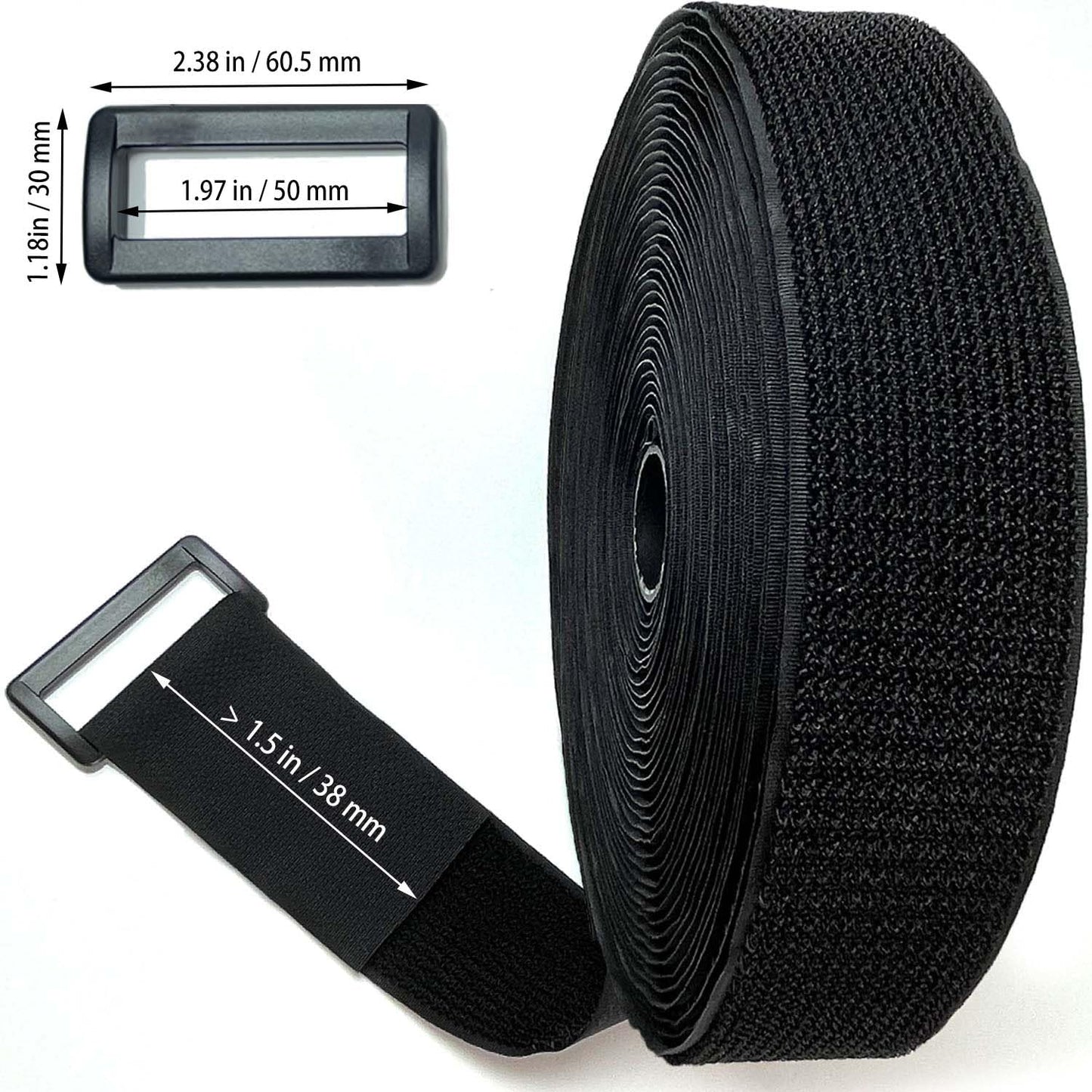 Wide 2" ×40 Ft Long Hook and Loop Cable Straps with 20 Heavy Plastic Buckles, Adjustable Nylon Tie Down Straps,Free Cut Length and Width, Reusable