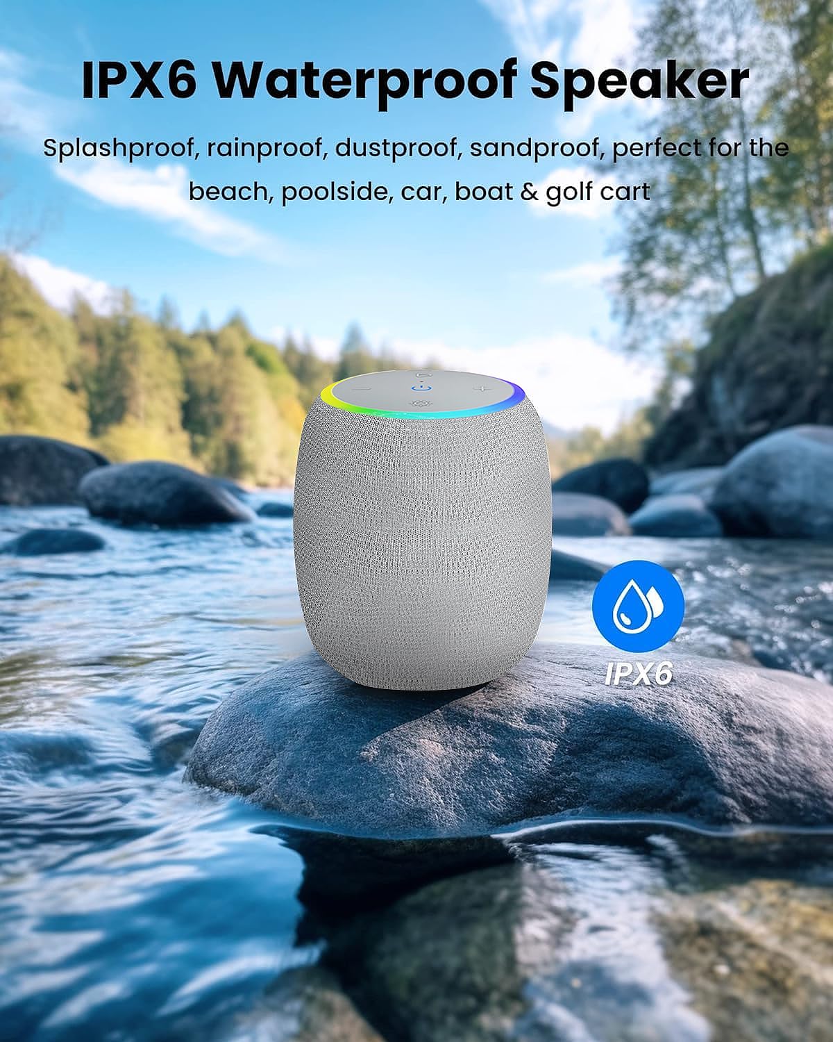 ZICOROOP Bluetooth Speaker, Portable Wireless with 15W Stereo Sound, IPX6 Waterproof, Blue Tooth 5.3, LED Light, TWS Pairing, 12H Playtime Shower