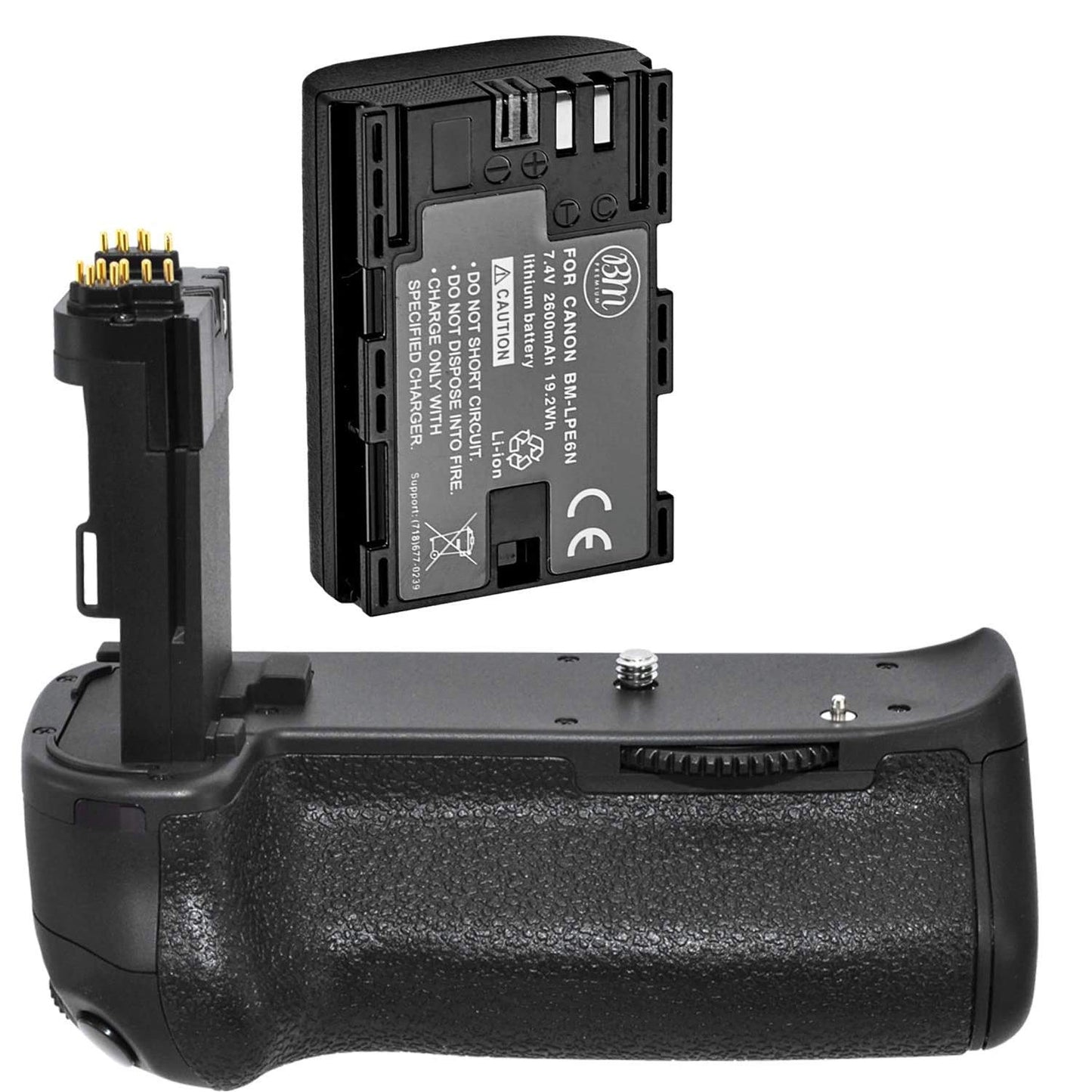 Battery Grip Kit for Canon EOS 70D, EOS 80D, EOS 90D Digital SLR Camera - Includes Qty 1 BM Premium LP-E6 Battery + BG-E14 Replacement Battery Grip