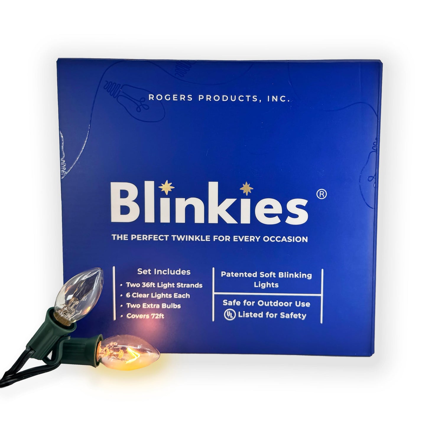 Blinkies Soft White Blinking Outdoor String Lights - Non-Programmed and Relaxing Twinkle Lights, 36 Foot Strands, 2 per Package, 12 Sockets Total