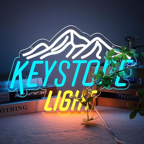 sookallor Light Beer Wordmark Neon Sign 16.1x10.9 Inch Blue White Yellow LED Dimmable 5V USB Powered Wall Decor for Man Cave Bar Garage