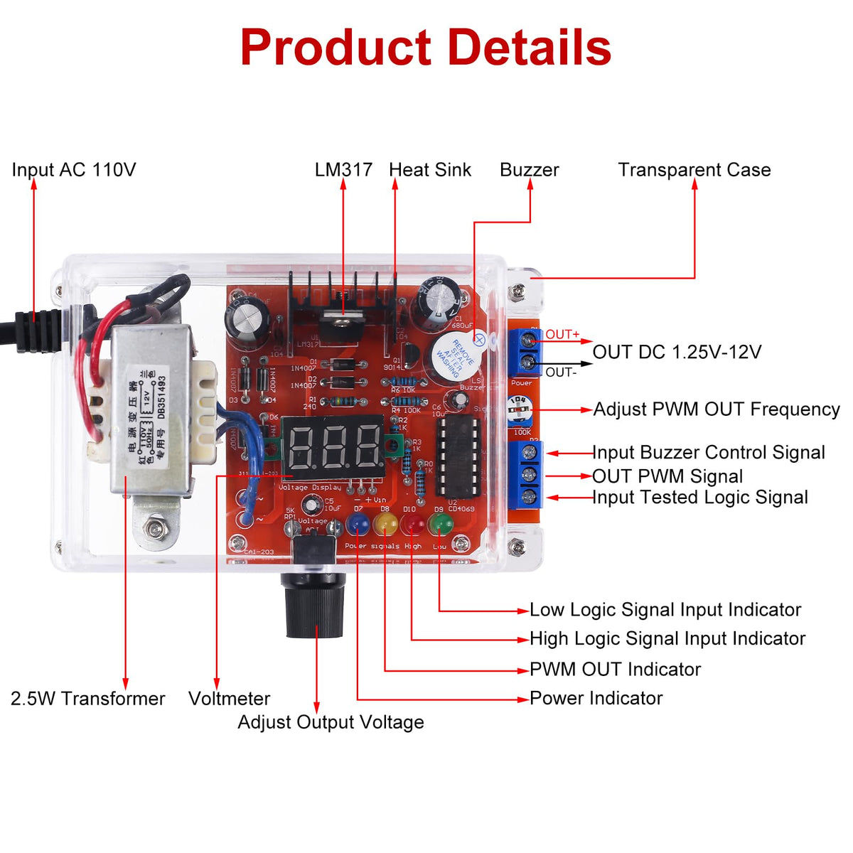 LM317 Adjustable Power Supply DIY Kit, PEMENOL AC-DC 110V to 1.25V-12V Regulated Voltage Module with LED Display, Signal Generator&Power Supply…