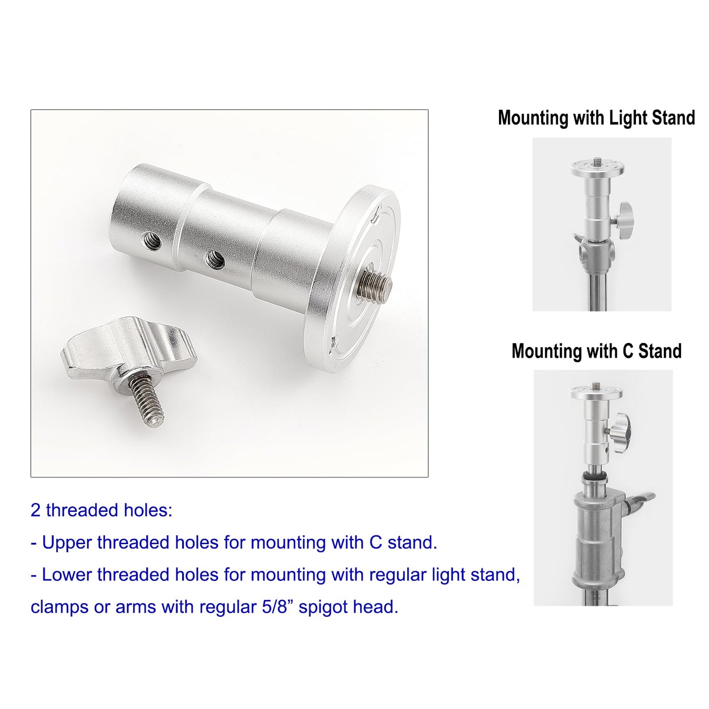 PHOCUS Baby Ball Head Adapter (5/8" Stud to 3/8" Thread), C Stand Camera Mount Adapter for Tripod Head on Photography Light Stand with Baby Pin or
