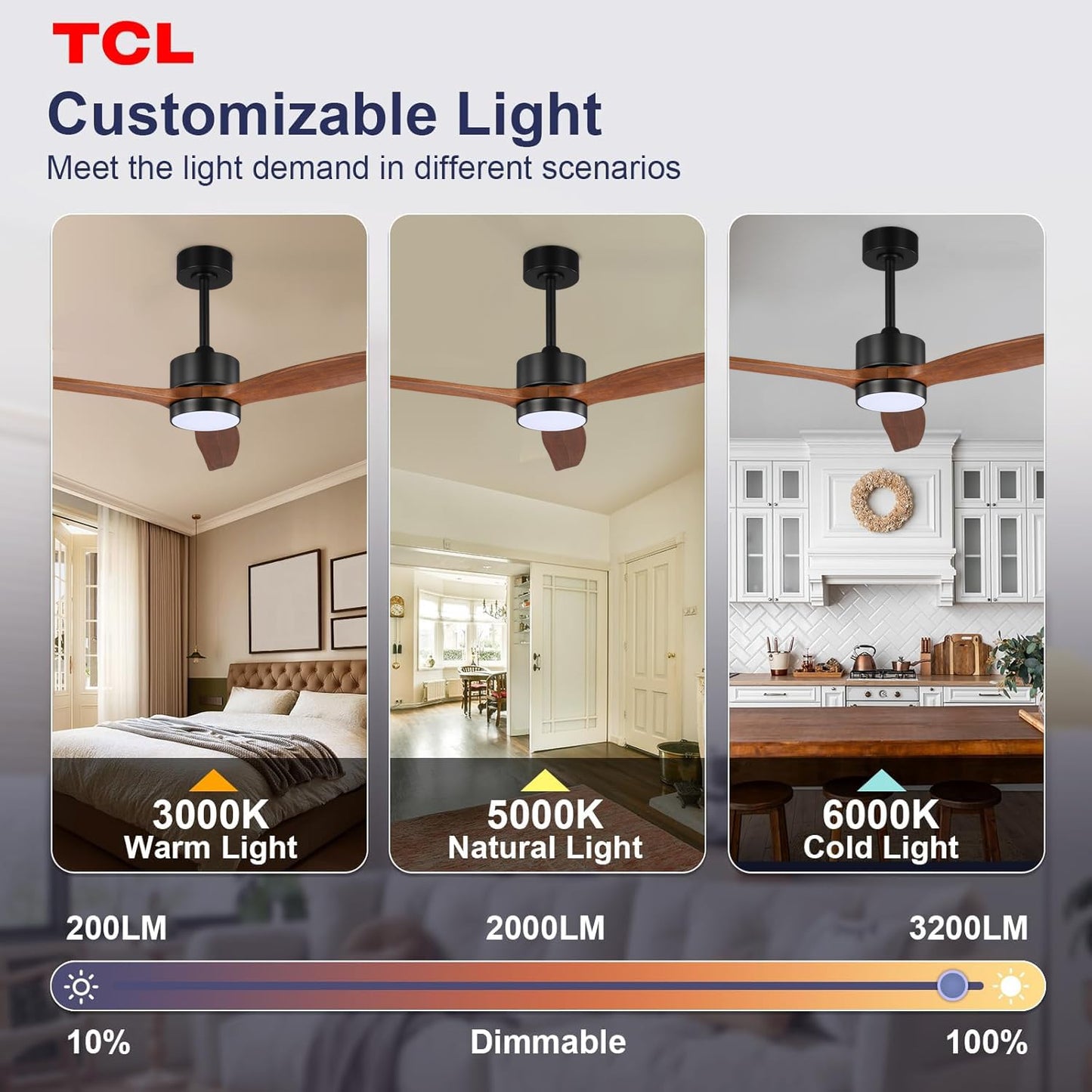 TCL 52" Walnut Droprod Ceiling Fan with Light & Remote