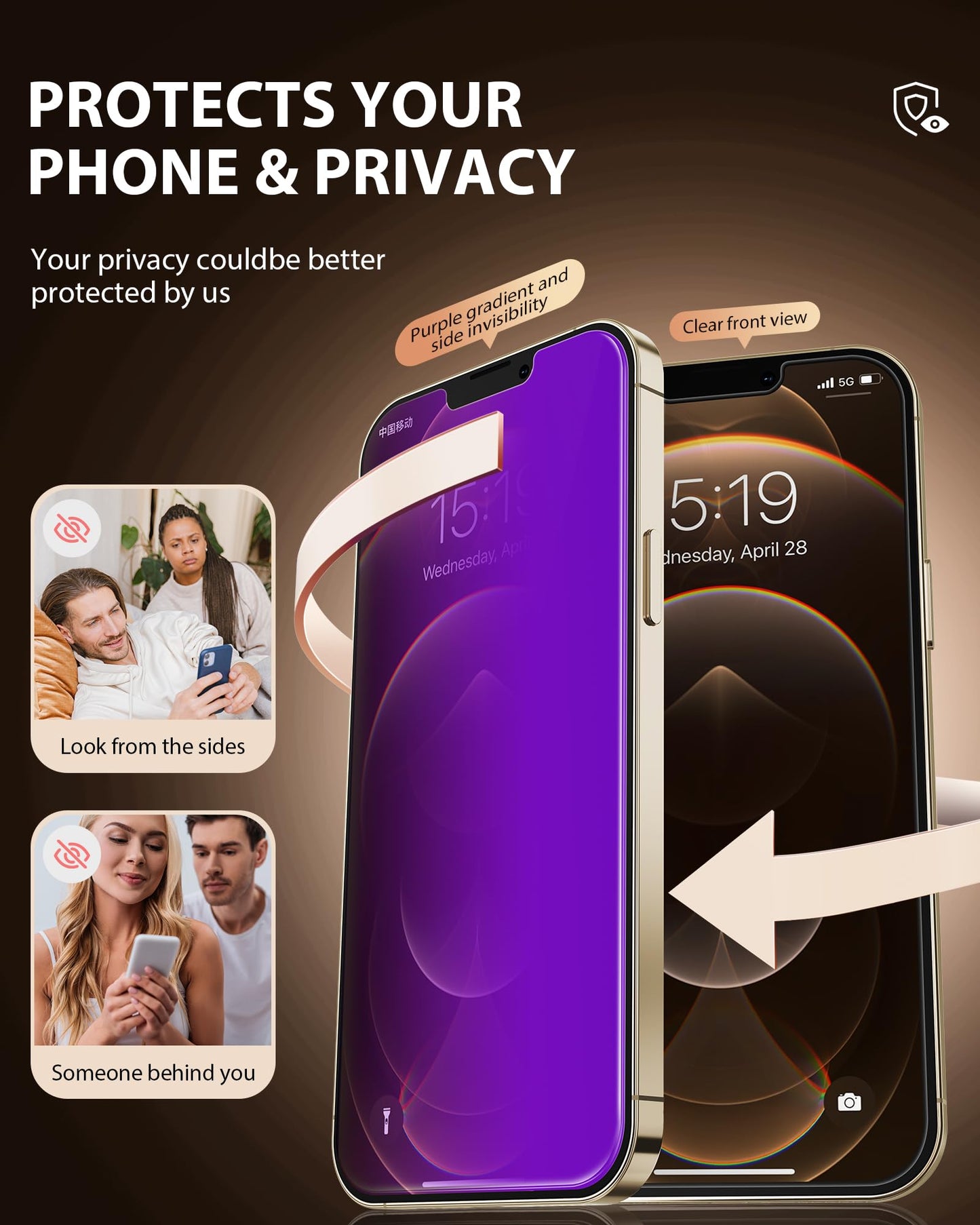 PDDKISS Compatible for iPhone 12 Pro Max Privacy Screen Protector 6.7 Inch, Purple Gradient Colorful Anti Spy Anti Blue Light HD Screen Protector