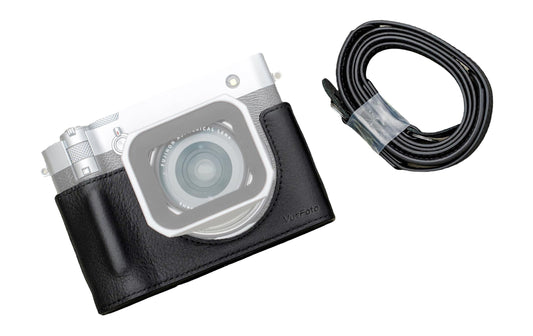 VueFoto GFX100RF Leather Case Kit for FUJIFILM, Including Leather Case with Shoulder Strap, Small Flap for Battery Access, Lightweight