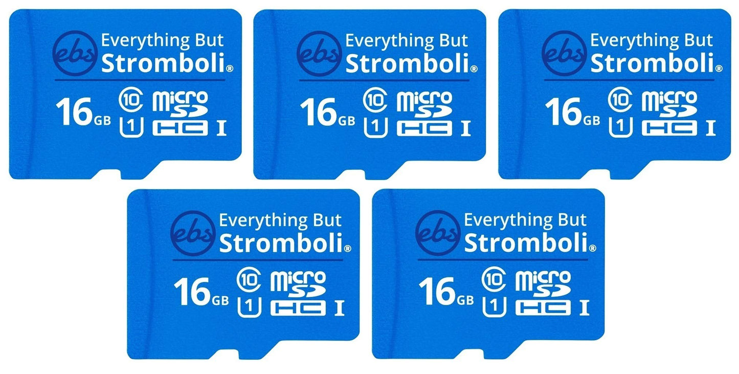 Everything But Stromboli 16GB MicroSD Memory Card w/Adapter (Bulk 5 Pack) Class 10, U1, UHS-1, Micro SDHC Card for Compatible Raspberry Pi, Dash Cam