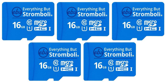 Everything But Stromboli 16GB MicroSD Memory Card w/Adapter (Bulk 5 Pack) Class 10, U1, UHS-1, Micro SDHC Card for Compatible Raspberry Pi, Dash Cam
