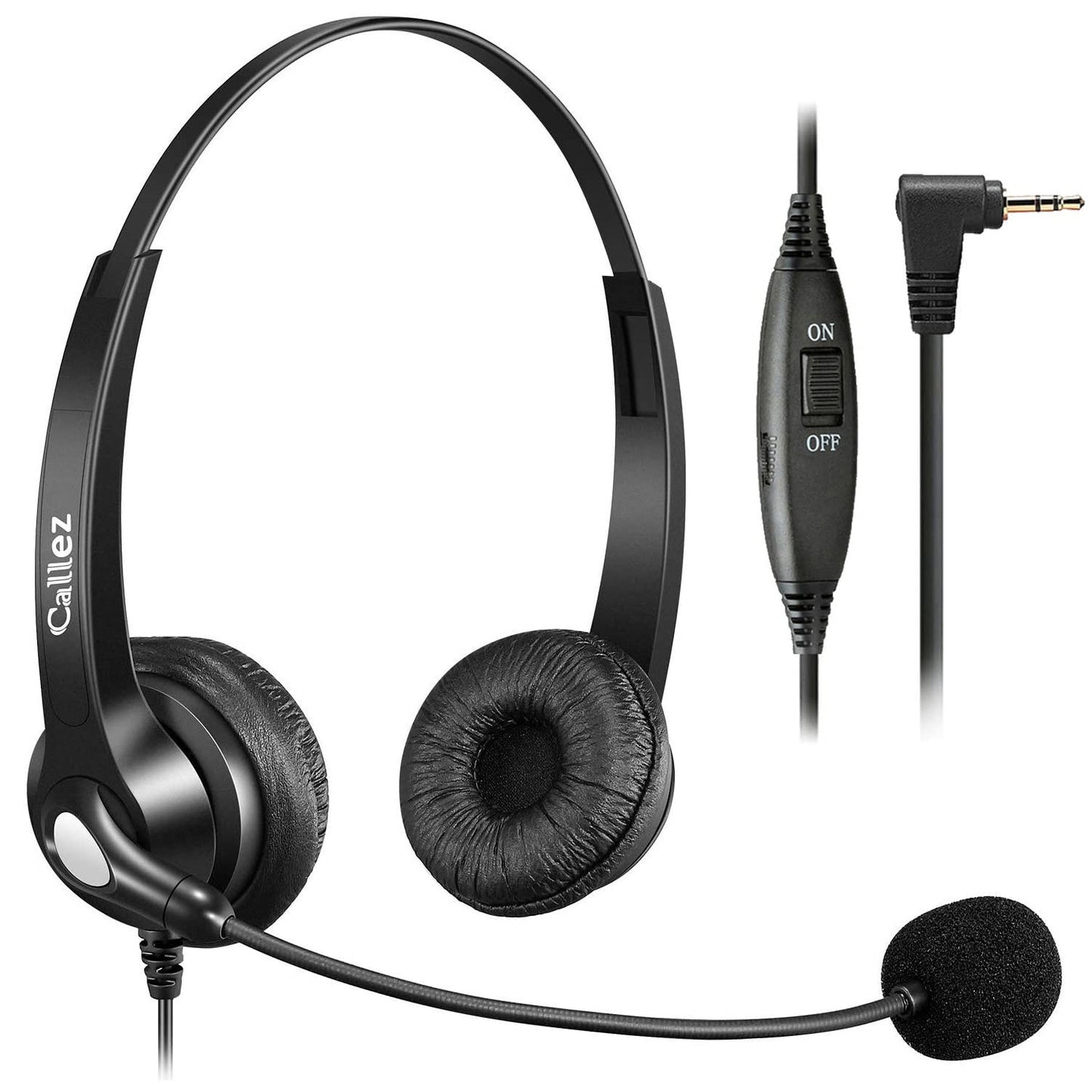 2.5mm Phone Headset with Microphone Noise Cancelling & Volume Controls, Office Telephone Headphone Compatible with Panasonic AT&T VTech RCA Cisco SPA