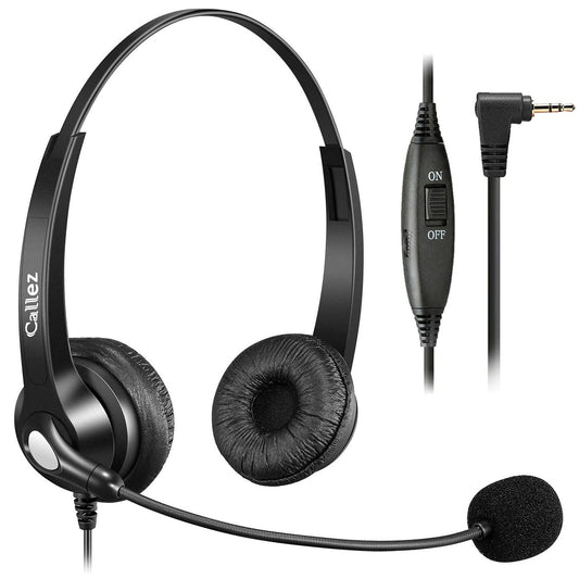 2.5mm Phone Headset with Microphone Noise Cancelling & Volume Controls, Office Telephone Headphone Compatible with Panasonic AT&T VTech RCA Cisco SPA