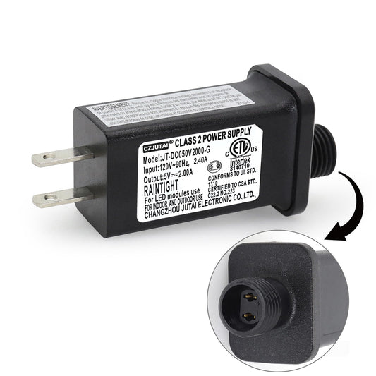 PremierAdapter 5V 2A CZJUTAI JT-DC050V2000 IP44 Low Voltage LED Driver US CA Plug Replacement for String Light, Projector Light, Fairy Lights (5V2A)