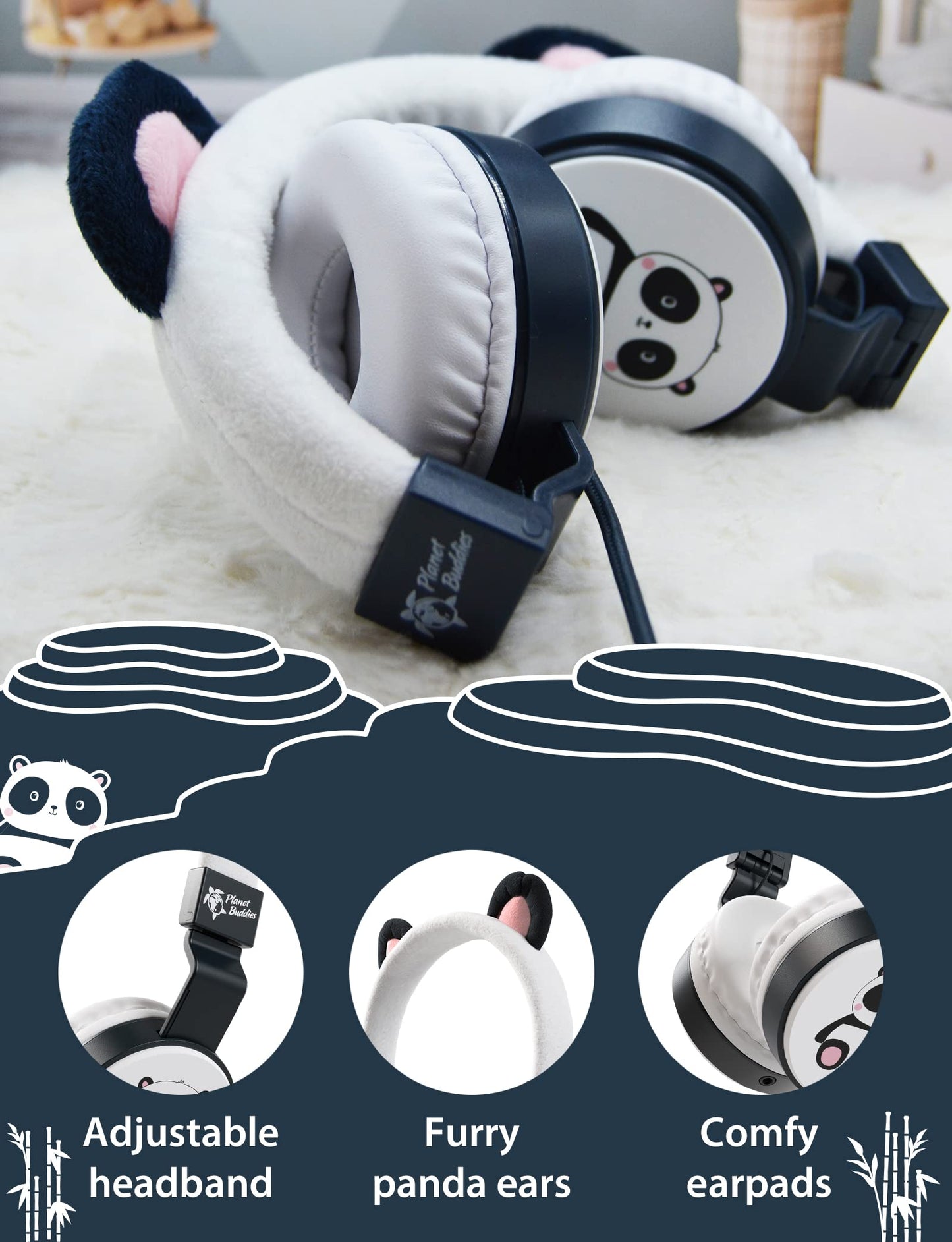 Planet Buddies Kids Headphones for School Travel, Safe Volume Limited, HD Mic Stereo Sound On-Ear Girls Boys Headphones for Kid, Foldable 3.5mm Wired…