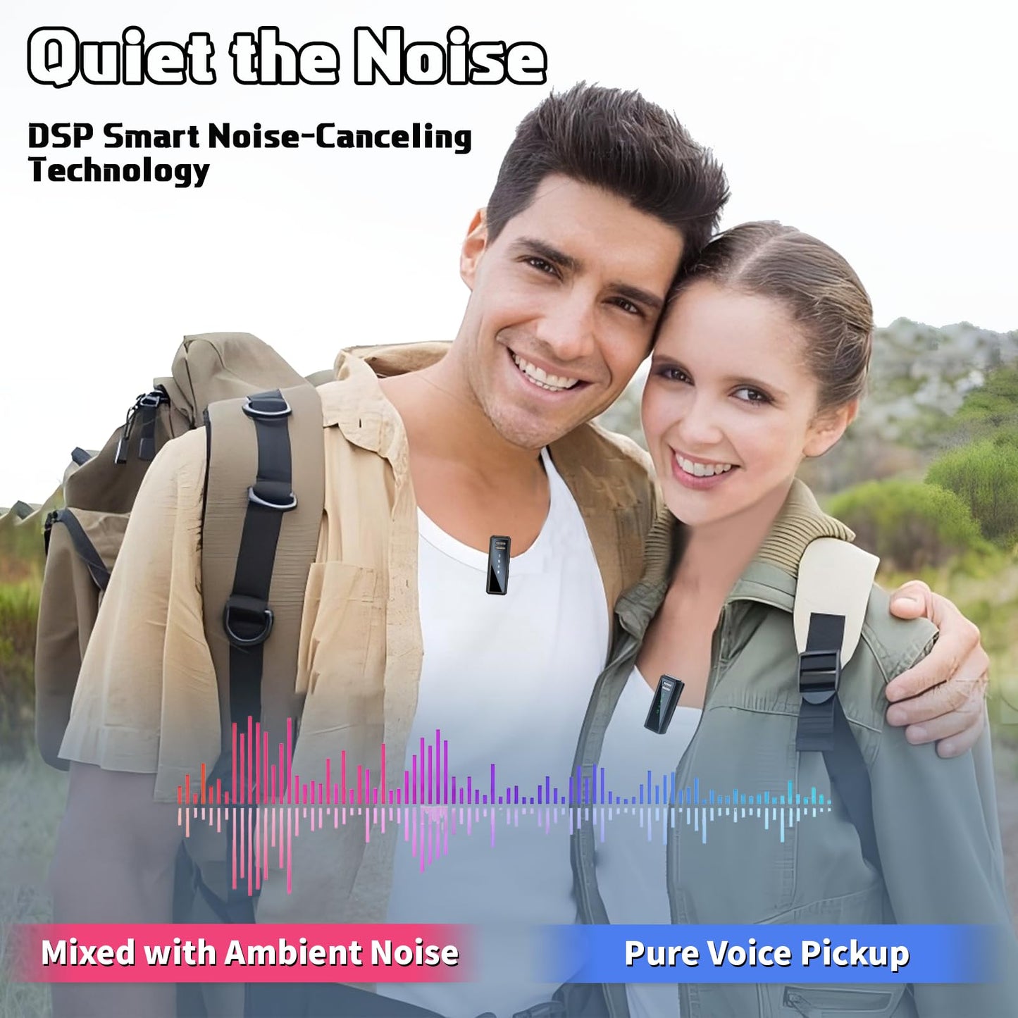 Quuejenl Wireless Lavalier Microphone with Noise Cancellation, 6 Hours of Battery, Wireless Mini Microphone for iPhone, Android, Record Interview