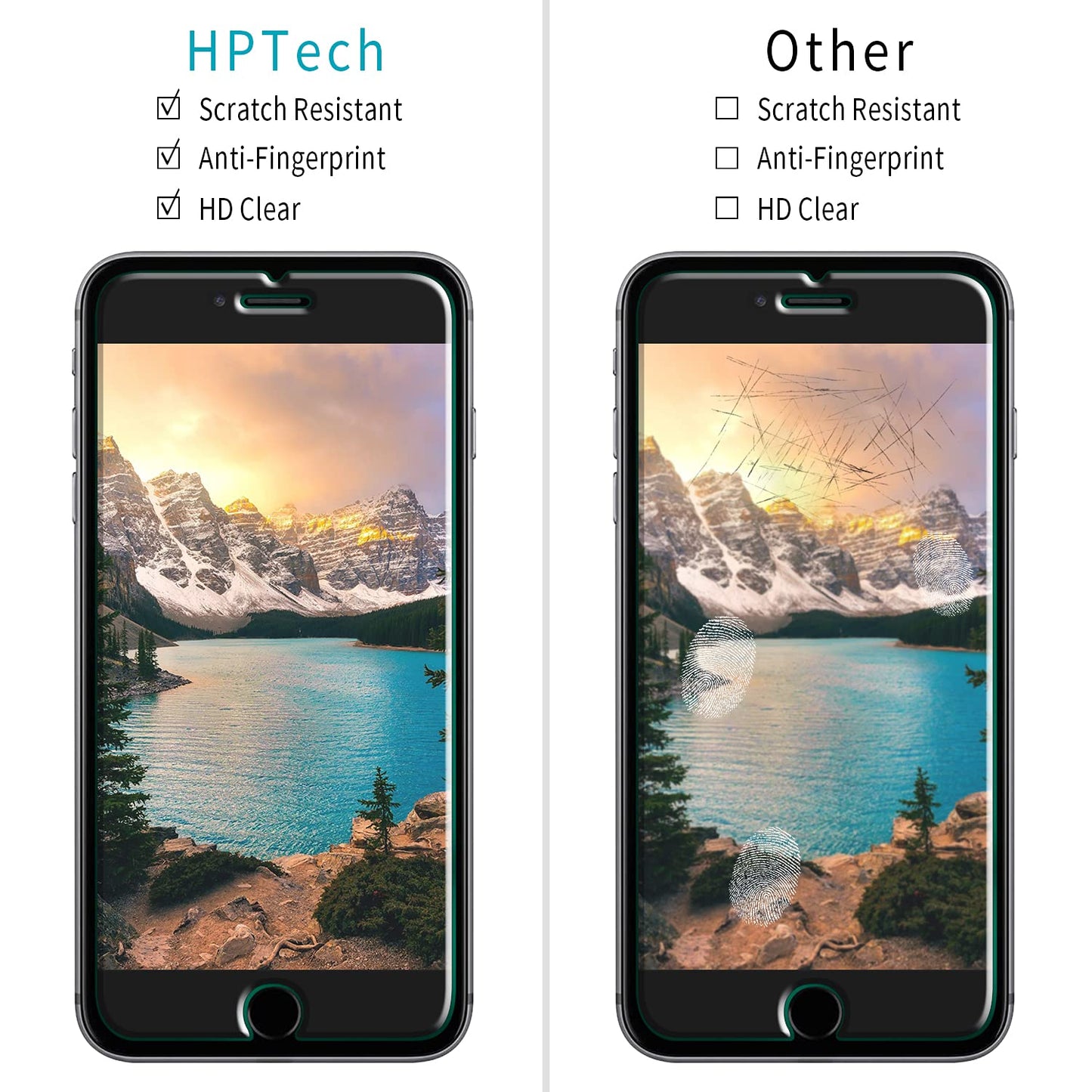 HPTech (2 Pack) Tempered Glass For iPhone SE 2020, iPhone 8, iPhone 7, iPhone 6S, iPhone 6 4.7-Inch Screen Protector, Case Friendly, Easy to Install