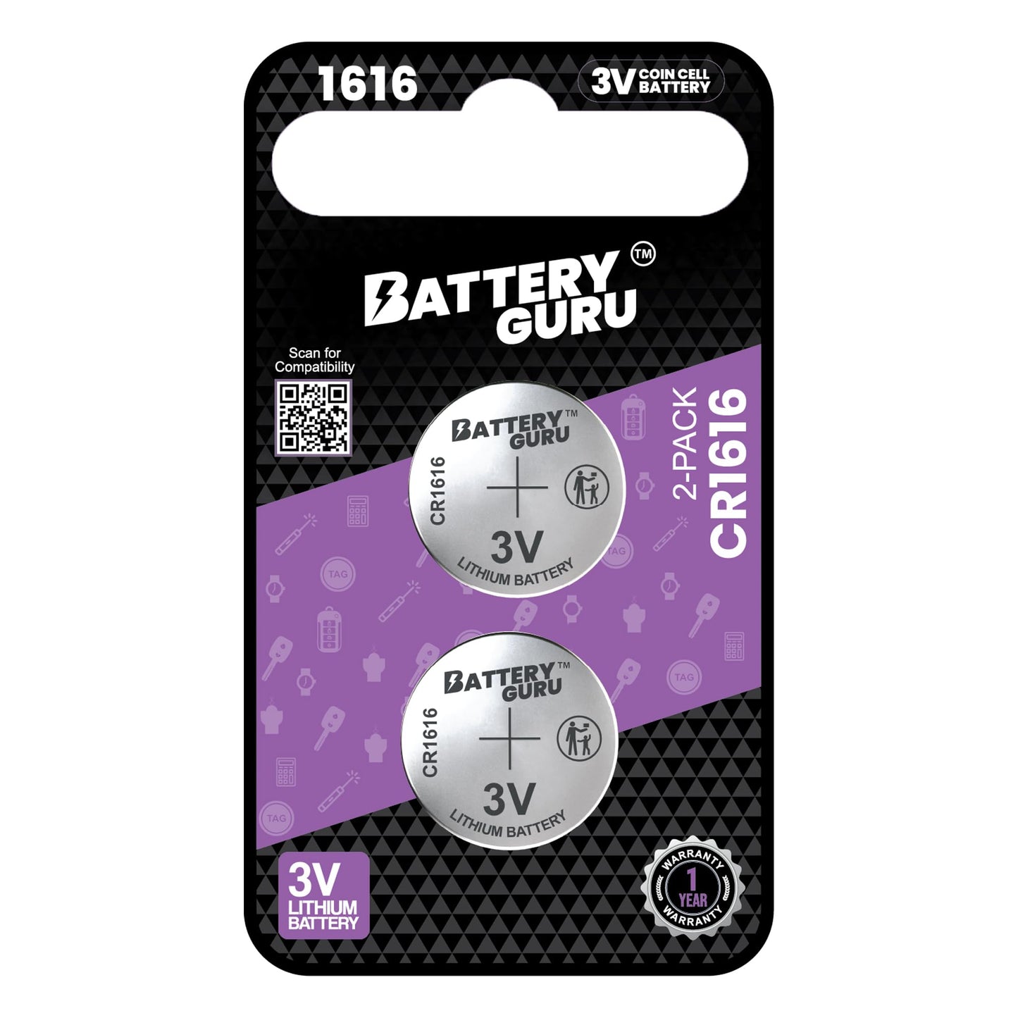 Car Key Battery Replacement for Honda Keyless Fob (Pilot CR-V Accord Civic Fit Odyssey Remote Batteries CR1616 3V Pack of 2)