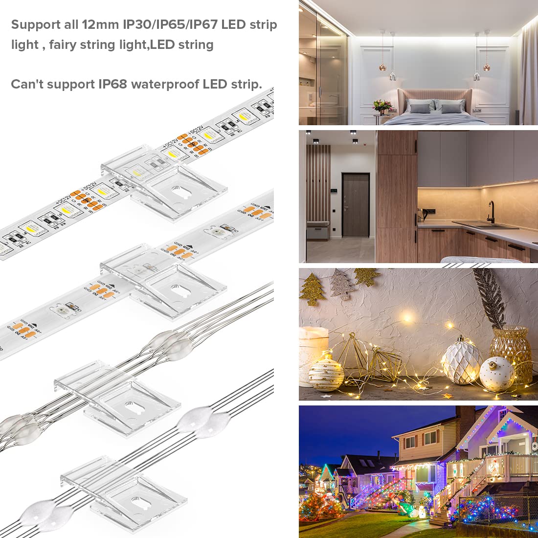TYMXGHF transparent Strip Light Clips,Self Adhesive with Screws Mounting Holder,20Pcs LED Strong Fixing Clips And Screws For 0.47in/12mm Width