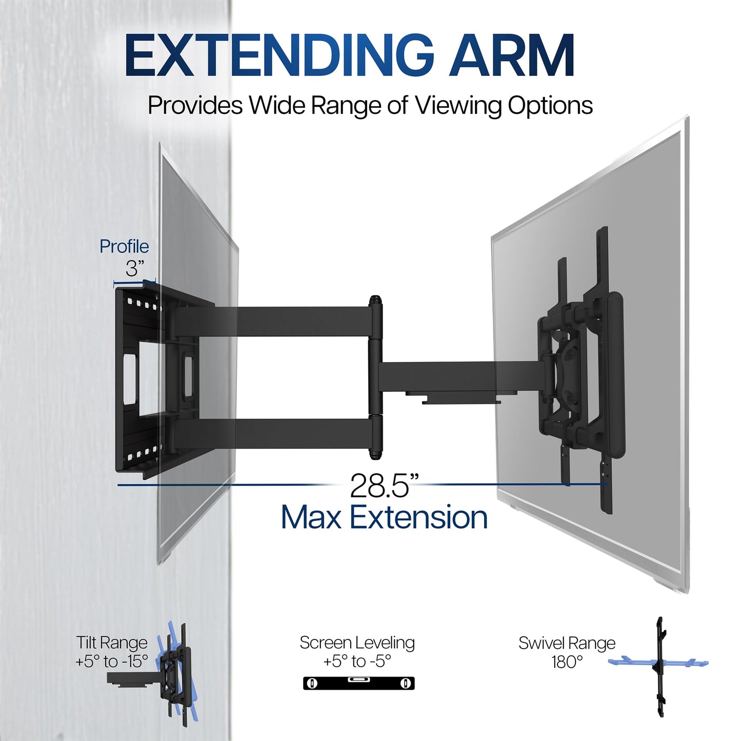 VIVO Heavy Duty 43 to 85 inch Large Screen TV Articulating Wall Mount for LCD LED Flat and Curved Screens, Extended Arm Swivel Mount, Max VESA