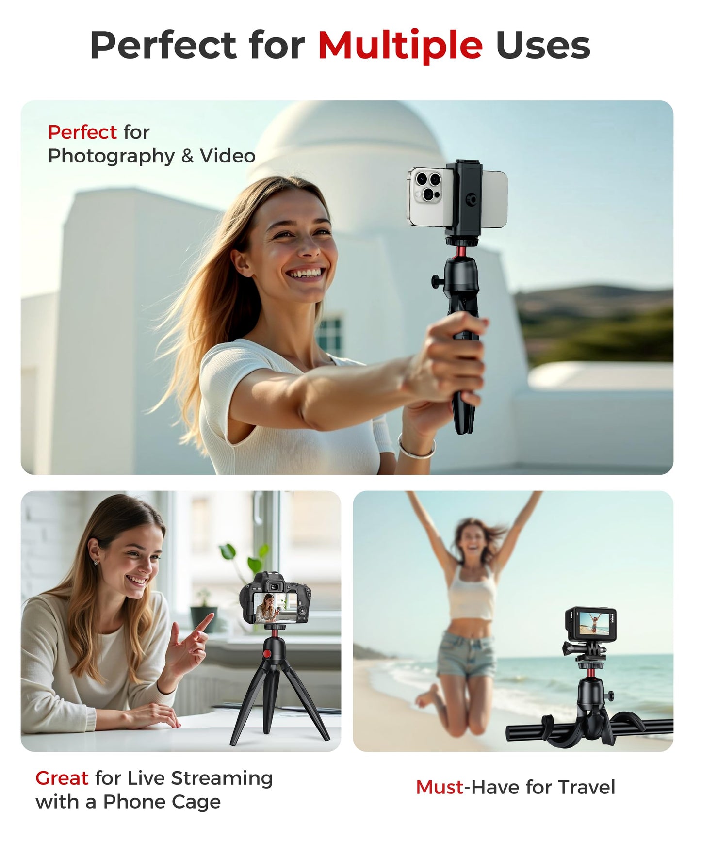 Fuloview Phone Tripod with Wireless Remote, Mini Stand Compatible with Cell Phones, Cameras