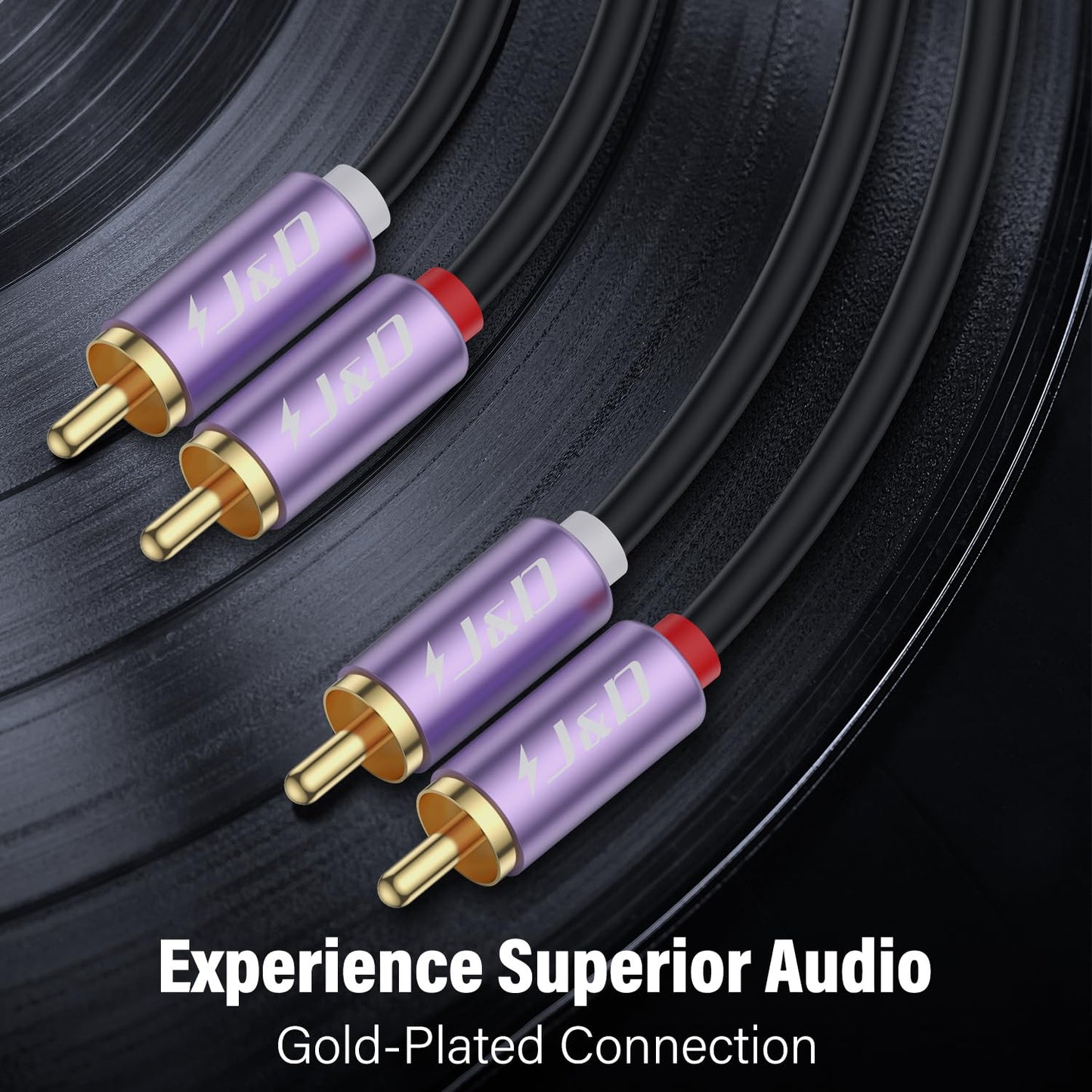 J&D 2 RCA Audio Cable, Purple Aluminum Alloy Shell Gold-Plated 2 RCA Male/Male Stereo Auxiliary Audio Cable Cord for Home Theater HDTV Amplifiers