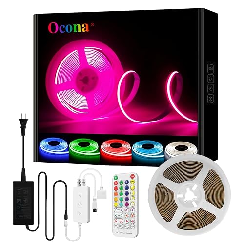 RGB COB Led Strip Kit, 9.8FT Ultra Bright (840LEDs/m) Bluetooth Led Lights with Smart App Control Remote, 24V Music Sync Led Lights, Color Changing