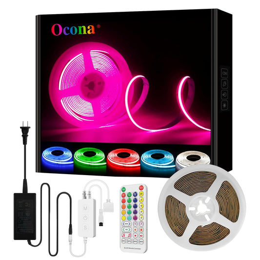 RGB COB Led Strip Kit, 9.8FT Ultra Bright (840LEDs/m) Bluetooth Led Lights with Smart App Control Remote, 24V Music Sync Led Lights, Color Changing