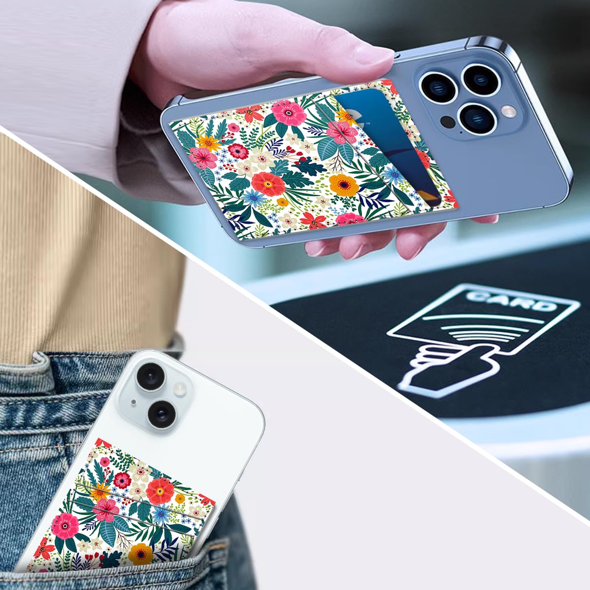 Aeltrp Phone Card Holder, Dual Pocket Leather Phone Wallet Adhesive Stick On, Cute Card Holder, Credit Card Holder for Phone Case Compatible with Most