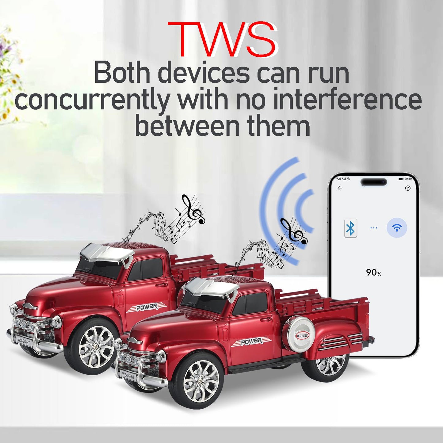 WS-558 Cool Pickup Truck Design Replica Speaker, Portable Wireless Car Model Bluetooth Speaker with HD Sound, TWS, FM Radio, USB/TF Playback, LED