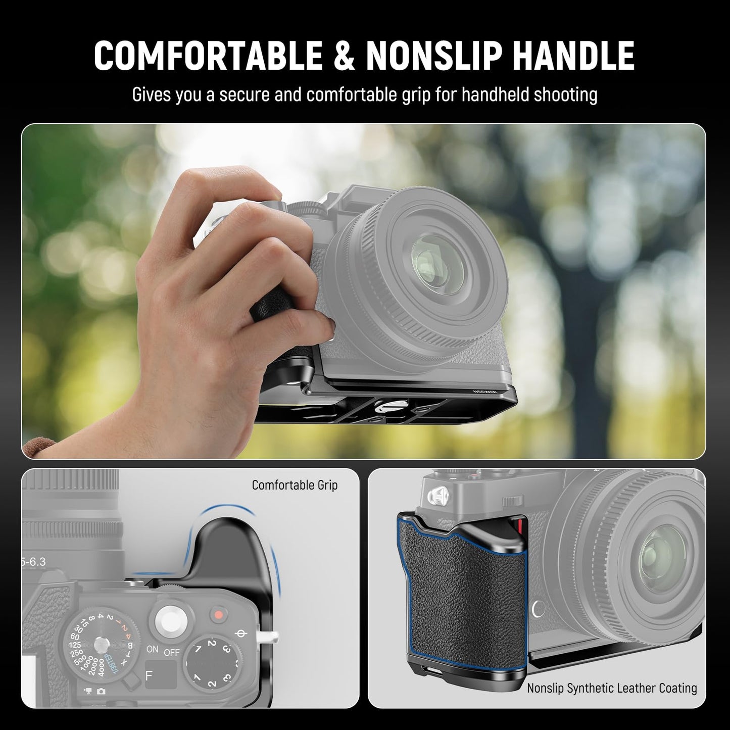 NEEWER Zfc L Bracket Handgrip Compatible with Nikon Z fc, Retro Formfitting Thin Camera Mounting Baseplate with Built in Handle & Thumb Grip for Arca