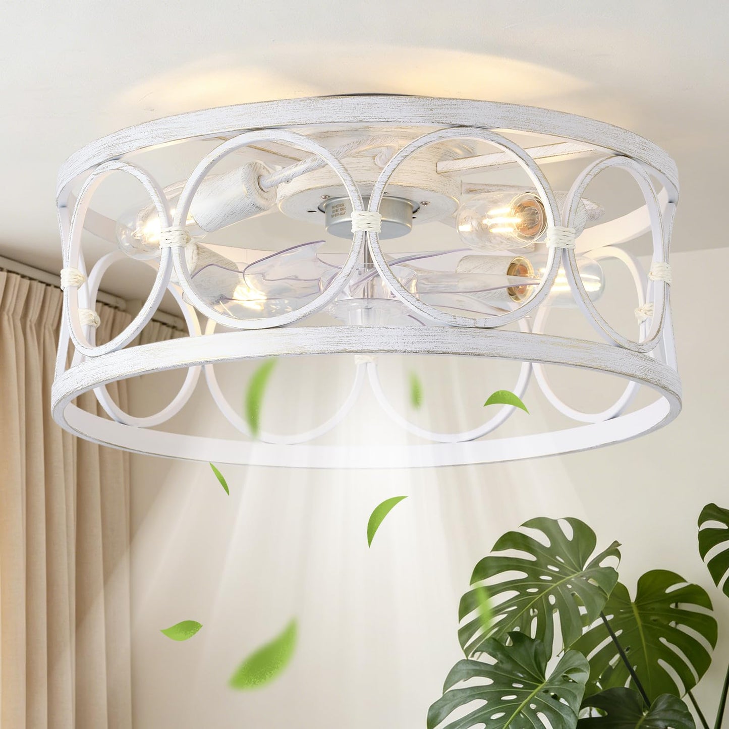 Thoxipn 20inch Low Profile Ceiling Fans with Lights Flush Mount